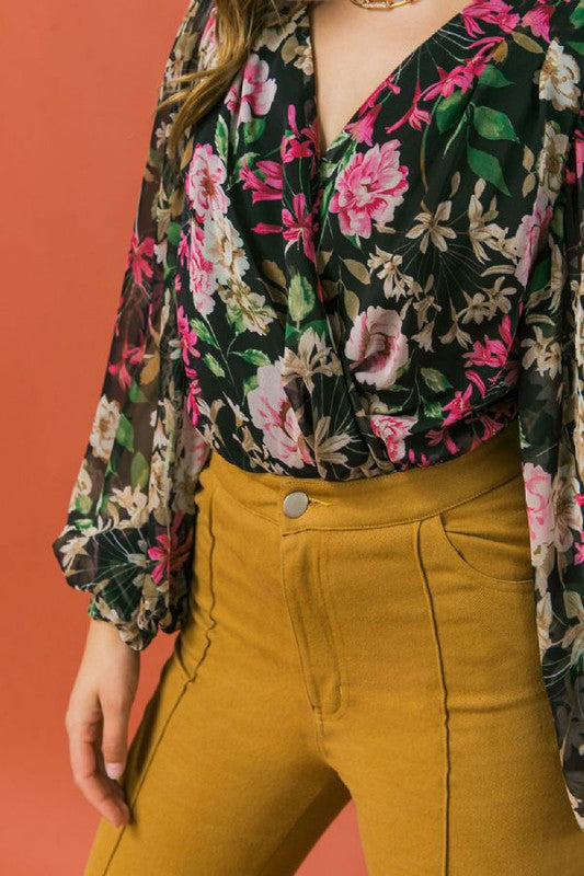 Floral Print Bodysuit- Size Small