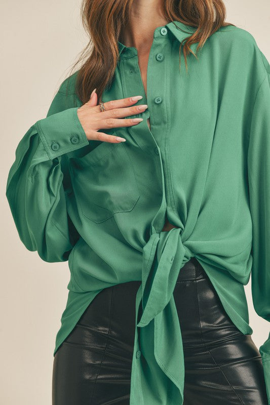 Collared Button Down Tunic in Green