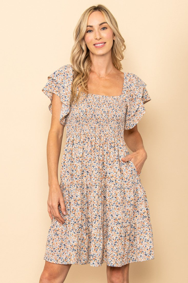 Flutter Sleeve Floral Dress