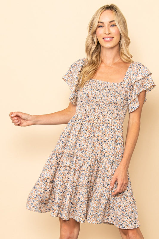 Flutter Sleeve Floral Dress