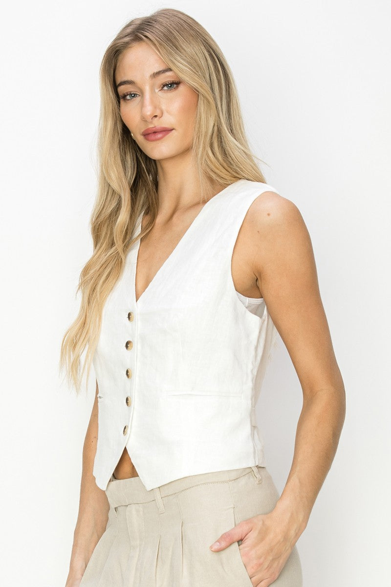 White Linen Vest