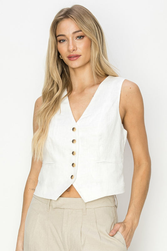 White Linen Vest