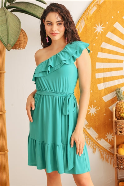 Jade Ruffle One Shoulder Dress