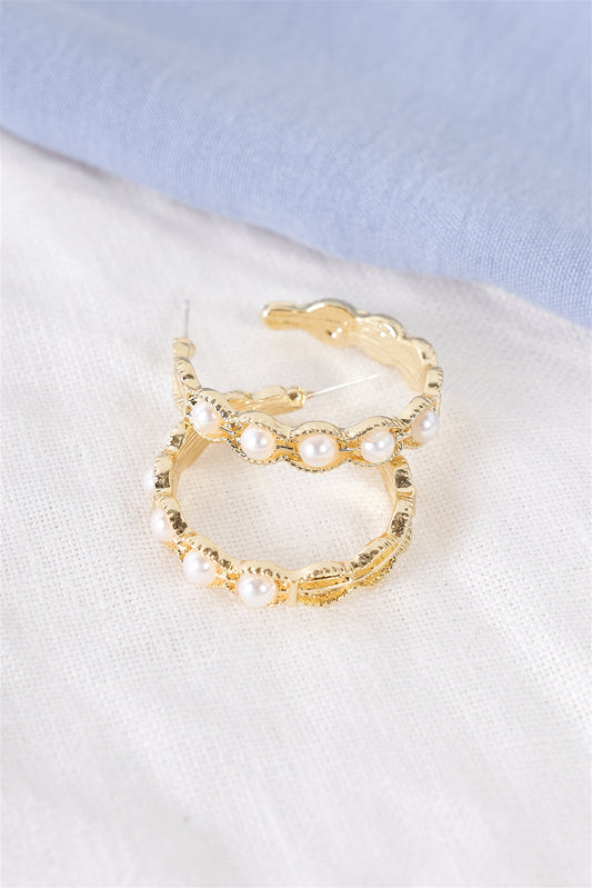 Gold Pearl Hoops