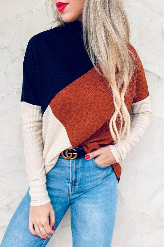 Color Block Turtleneck- Size Small