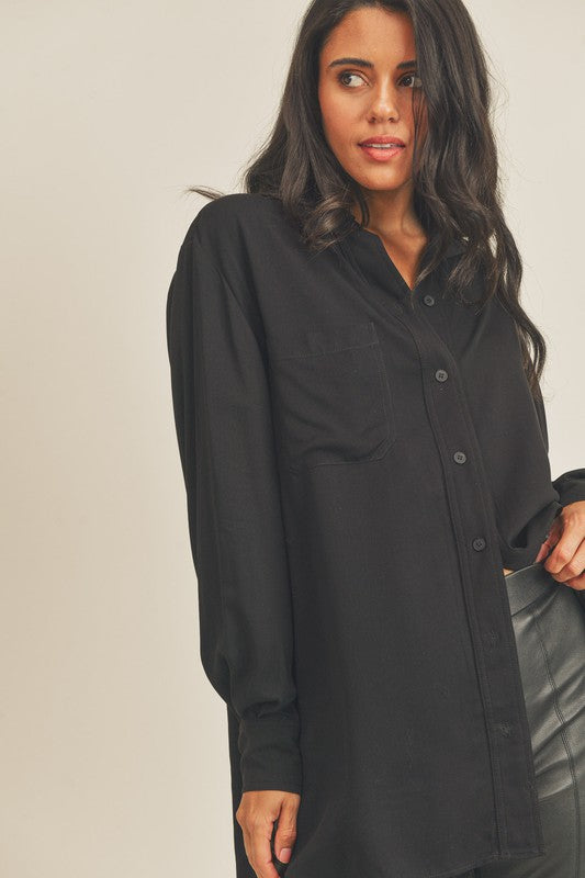 Collared Button Down Tunic in Black- Small