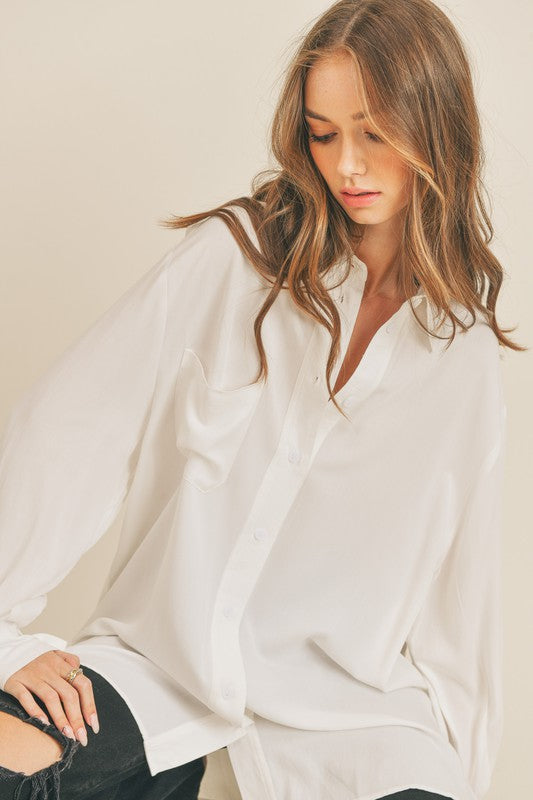 Collared Button Down Tunic in Ivory