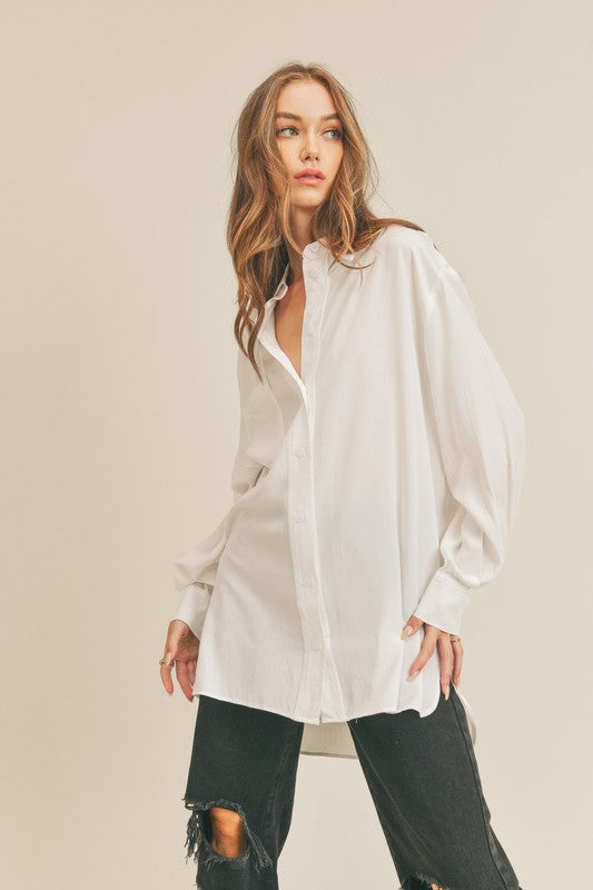 Collared Button Down Tunic in Ivory