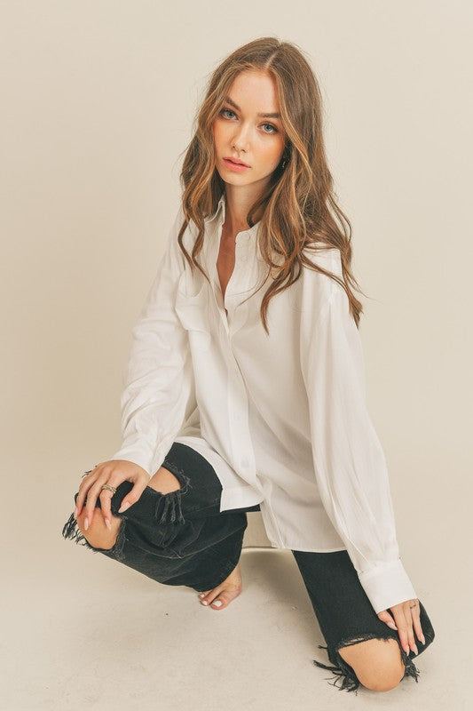 Collared Button Down Tunic in Ivory