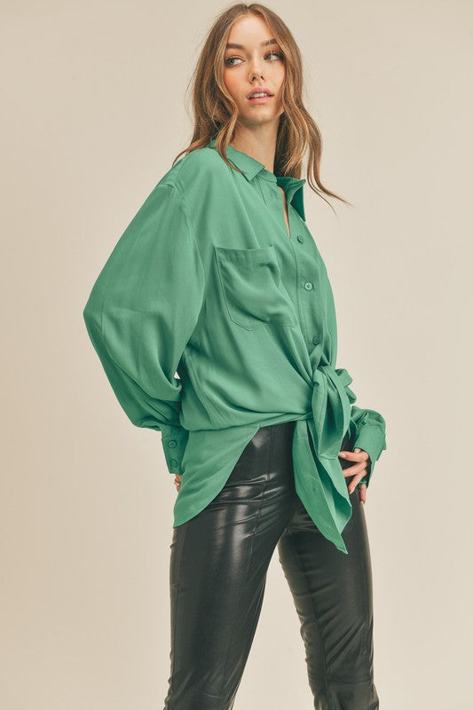 Collared Button Down Tunic in Green