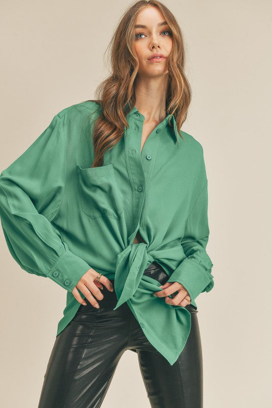 Collared Button Down Tunic in Green