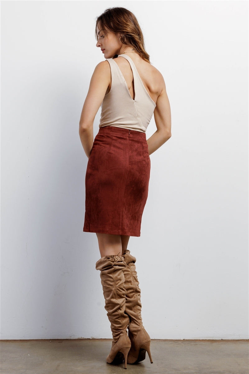 Faux Suede High-Waist Skirt