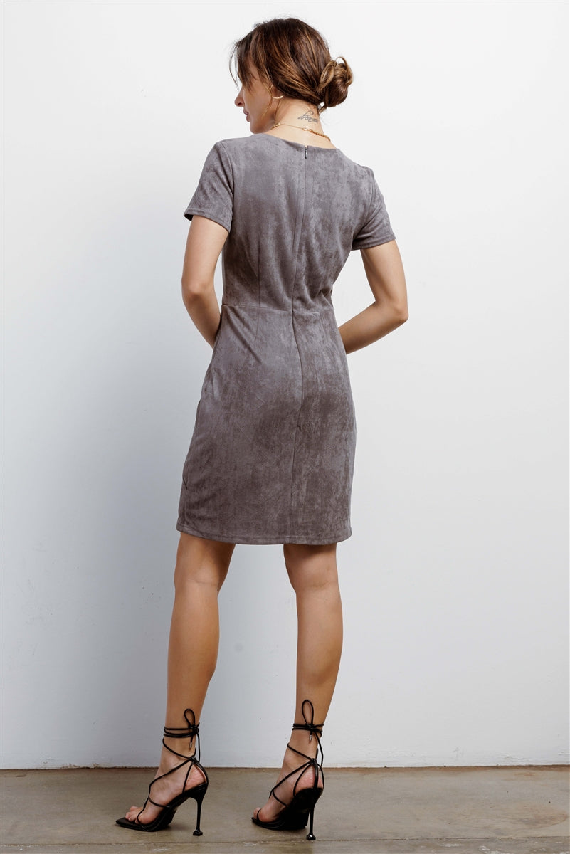 Faux Suede Fitted Dress