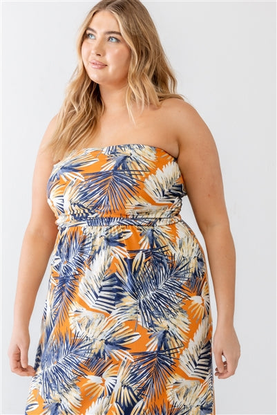 Tropical Print Strapless Dress- 2XL/3XL