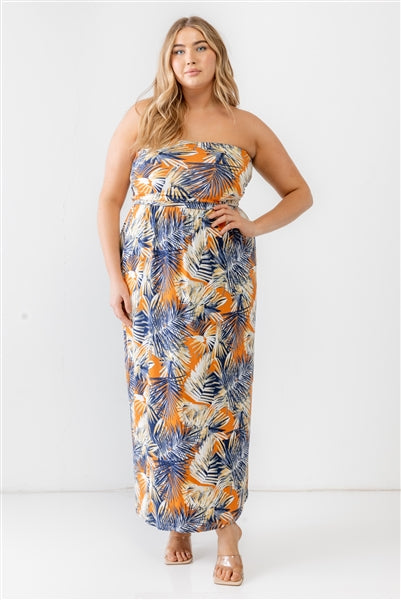 Tropical Print Strapless Dress- 2XL/3XL